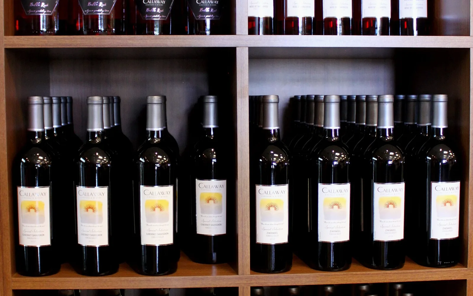Wine bottles at Callaway Winery in Temecula, photographed in 2013.